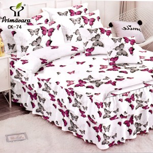 Lenjerie Premium Pat Dublu  FINET, 6 Piese – Volănașe Sofisticate, Fixare Perfectă cu Elastic, Alb, Mov, Fluturi