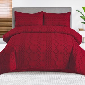 Lenjerie de Pat Premium, Bumbac Finet, Smocuri Brodate, 4 Piese, Nesifonabilă și Durabilă, Zig-Zag, Rosu