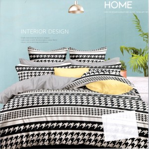 Lenjerie pat dublu, bumbac satinat, cu doua feţe, 4 piese,  Alb, Negru, Model Pepit