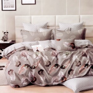 Lenjerie pat dublu, bumbac satinat, cu doua feţe, 4 piese, Gri, Pene