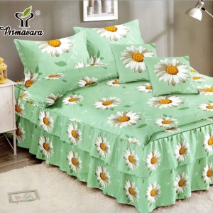 Lenjerie Premium Pat Dublu  FINET, 6 Piese – Volănașe Sofisticate, Fixare Perfectă cu Elastic, Vernil, Margarete