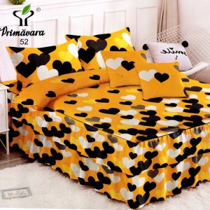 Lenjerie Premium Pat Dublu  FINET, 6 Piese – Volănașe Sofisticate, Fixare Perfectă cu Elastic, Galben, Inimioare