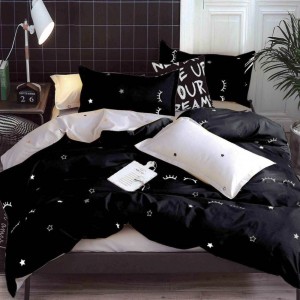 Lenjerie pat dublu cu doua feţe, bumbac satinat, 4 piese,  Negru, gene