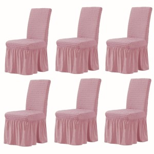 Set 6 Huse Elastice si Creponate Cu Volanase pentru Scaune, roz pudra Set 6 Huse Elastice si Creponate Cu Volanase pentru Scaune, roz pudra