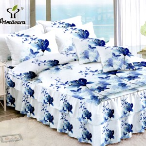 Lenjerie Premium Pat Dublu  FINET, 6 Piese – Volănașe Sofisticate, Fixare Perfectă cu Elastic, Alb, Albastru, Flori