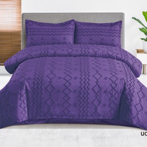 Lenjerie de Pat Premium, Bumbac Finet, Smocuri Brodate, 4 Piese, Nesifonabilă și Durabilă, Zig-Zag, Indigo