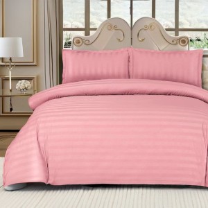 Lenjerie HoReCa, pat dublu, Damasc Finetat Deluxe cu Elastic, 4 piese, Roz