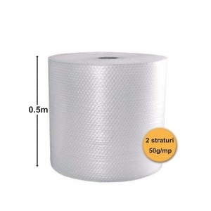 Folie Cu Bule De Aer Mici, 2 Straturi, 50 g/mp, 0.5m x 50ml (25mp)