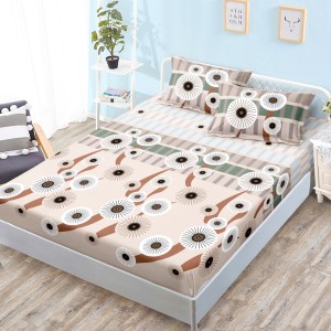 Cearsaf cu elastic, Bumbac FINET, 160x200cm, 2 fete de perne 50x70cm, Bej, Ochisori