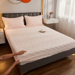 Cearșaf cu Elastic Cocolino, Model 3D Tricotat, 180x200x25 cm – Set cu 2 Fețe de Pernă, Gros și Pufos, Rozaliu