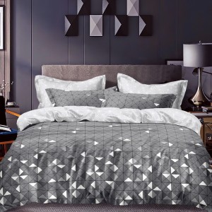 Lenjerie pat dublu cu doua feţe, bumbac satinat, 4 piese,  Gri, forme geometrice