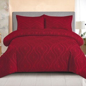 Lenjerie de Pat Premium, Bumbac Finet, Smocuri Brodate, 4 Piese, cu ELASTIC, Nesifonabilă și Durabilă, Eliana, Rosu