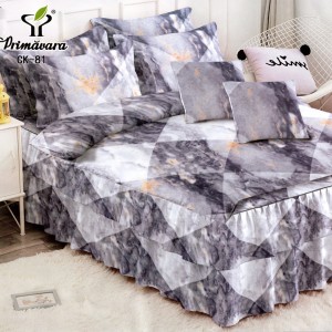 Lenjerie Premium Pat Dublu  FINET, 6 Piese – Volănașe Sofisticate, Fixare Perfectă cu Elastic, Gri Cenușiu, Forme Geometrice