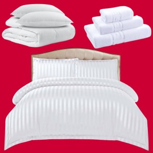 Pachetul Hotel EXPERIENCE: Lenjerie Pat Dublu, 4 piese din Damasc Finetat + Pilota 200x230cm + 2 Perne 50x70cm + 3 Prosoape din Bumbac, AT-118