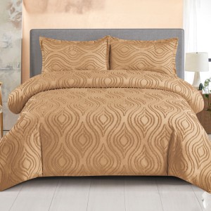 Lenjerie de Pat Premium, Bumbac Finet, Smocuri Brodate, 4 Piese, cu ELASTIC, Nesifonabilă și Durabilă, Eliana, Bej