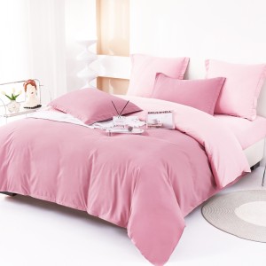 Lenjerie pat dublu, Bumbac FINET, 6 piese, Bicolor, Pudra, Roz