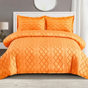 Lenjerie de Pat Premium, Bumbac Finet, Smocuri Brodate, 4 Piese, cu ELASTIC, Nesifonabilă și Durabilă, Elegance, Portocaliu