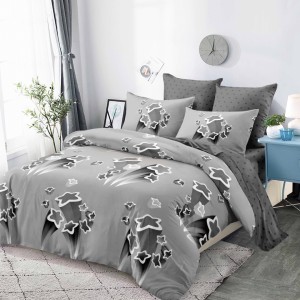 Lenjerie pat dublu,  FINET, cu elastic, 6 piese, Gri, Stelute