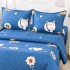 Cuvertură Matlasată din Bumbac Satinat, cu Bordură în Valuri (180x220 cm) + 2 Fețe de Pernă (60x80 cm), Albastru, Flori, Pisicute [2]