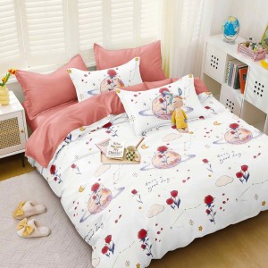 Lenjerie pat dublu, bumbac satinat,  cu elastic, Alb, Roz, flori