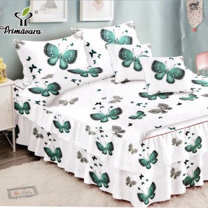 Lenjerie Premium Pat Dublu  FINET, 6 Piese – Volănașe Sofisticate, Fixare Perfectă cu Elastic, Alb, Verde, Fluturi