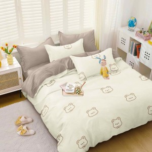 Lenjerie pat dublu cu doua feţe, bumbac satinat, 4 piese,  Crem, ursuleti