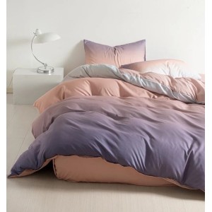 Lenjerie pat dublu, bumbac satinat, cu doua feţe, 4 piese,  Roz, Lila, degrade