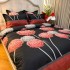 Lenjerie pat dublu,  FINET, cu elastic, 6 piese, Negru, Rosu, papadii [6]