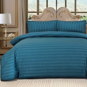 Lenjerie HoReCa, pat dublu, Damasc Finetat Deluxe cu Elastic, 4 piese, Turquoise