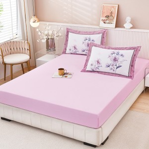 Cearsaf cu elastic, FINET, 160x200cm, UNI + 2 fete de perne 50x70cm, cu Model Floral, Roz