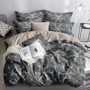 Lenjerie pat dublu cu doua feţe, bumbac satinat, 4 piese,  Gri, forme geometrice