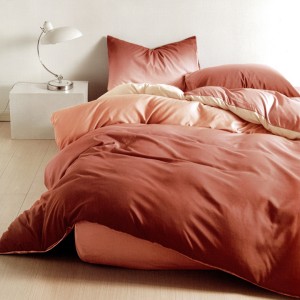 Lenjerie pat dublu, bumbac satinat, cu doua feţe, 4 piese,  Maroniu, Degrade