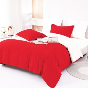 Lenjerie pat dublu, Bumbac FINET, 6 piese, Bicolor, Rosu, Alb