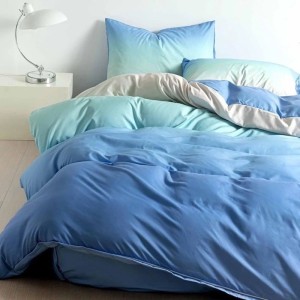 Lenjerie pat dublu, bumbac satinat, cu doua feţe, 4 piese,  Bleu, Albastru, degrade