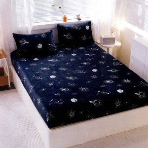 Cearșaf cu Elastic Cocolino 180x200x25 cm – Set cu 2 Fețe de Pernă, Gros și Pufos, Calitate Premium pentru Confort și Eleganță, Bleumarin, Planete