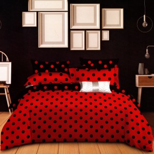 Lenjerie Pat Dublu,  FINET, 6 piese, Roșu, Negru, Buline