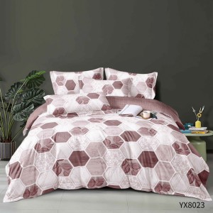 Lenjerie pat 140x200cm,  FINET, cu elastic, 4 piese, Alb, Violet, Faguri, Frunze