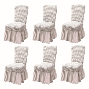 Set 6 Huse Elastice si Creponate Cu Volanase pentru Scaune, nude Set 6 Huse Elastice si Creponate Cu Volanase pentru Scaune, nude