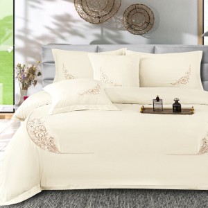 Lenjerie Pat Dublu, Bumbac Neted Fin, Broderie Rafinata, CEARSAF CU ELASTIC, 6 piese, Crem