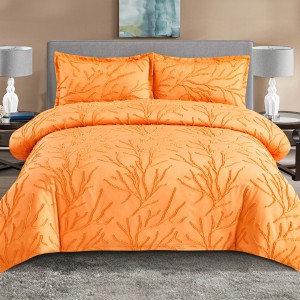 Lenjerie de Pat Premium, Bumbac Finet, Smocuri Brodate, 4 Piese, cu ELASTIC, Nesifonabilă și Durabilă, Tree, Portocaliu