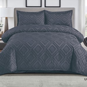 Lenjerie de Pat Premium, Bumbac Finet, Smocuri Brodate, 4 Piese, Nesifonabilă și Durabilă, Geometry, Antracit