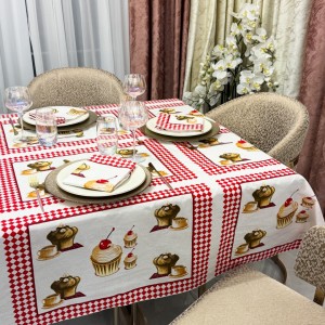 Set Față de Masă din Bumbac Imprimat cu 6 Șervețele – Eleganță și Calitate pentru Mese Perfecte, Alb, Briose Set Față de Masă din Bumbac Imprimat cu 6 Șervețele – Eleganță și Calitate pentru Mese Perfecte, Alb, Briose