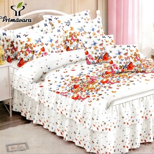 Lenjerie Premium Pat Dublu  FINET, 6 Piese – Volănașe Sofisticate, Fixare Perfectă cu Elastic, Alb, Multicolor, Fluturi