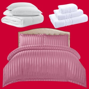 Pachetul Hotel EXPERIENCE: Lenjerie Pat Dublu, 4 piese din Damasc Finetat + Pilota 200x230cm + 2 Perne 50x70cm + 3 Prosoape din Bumbac, AT-051