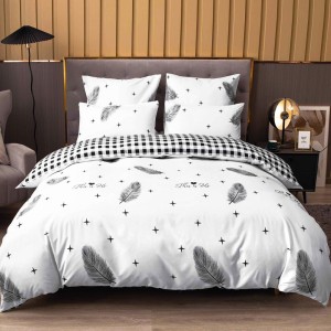 Lenjerie pat dublu cu doua feţe, bumbac satinat, 4 piese,  Alb, pene