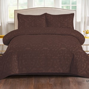 Lenjerie de Pat Premium, Bumbac Finet, Smocuri Brodate, 4 Piese, Nesifonabilă și Durabilă, Royal, Maro