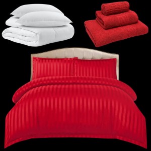 Pachetul Hotel EXPERIENCE: Lenjerie Pat Dublu, 4 piese din Damasc Finetat + Pilota 200x230cm + 2 Perne 50x70cm + 3 Prosoape din Bumbac, AT-01