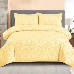 Lenjerie de Pat Premium, Bumbac Finet, Smocuri Brodate, 4 Piese, cu ELASTIC, Nesifonabilă și Durabilă, Eliana, Galben Pai