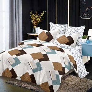 Lenjerie pat dublu,  FINET, cu elastic, 6 piese, Crem, Gri,Alb, Bleu, Forme Geometrice