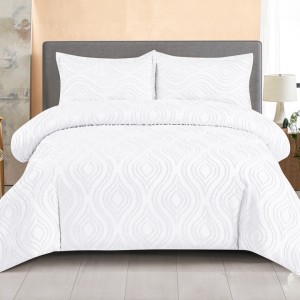 Lenjerie de Pat Premium, Bumbac Finet, Smocuri Brodate, 4 Piese, cu ELASTIC, Nesifonabilă și Durabilă, Eliana, Alb